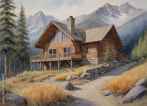 a modest mountain home It is surrounded by numerous mountains next to it. The natural world is breathtaking.