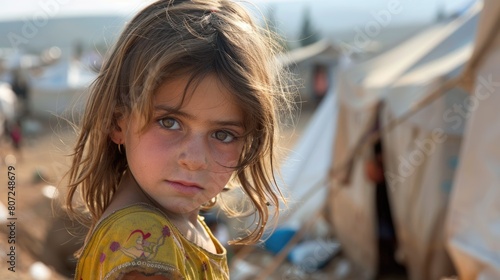 Syrian Refugee Children in Atmeh Camp, Idlib Province. Heart-Breaking Image Depicting photo