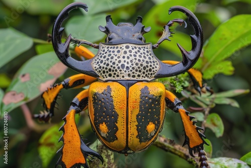 Hercules Beetle (Dynastes Hercules) in Ecuador's Amazon Andes - Beautiful Endemic Animal on White photo