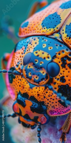 Multicolored Asian Lady Beetle Up Close. A Detailed View of a Bright and Colorful Coccinellidae © Serhii