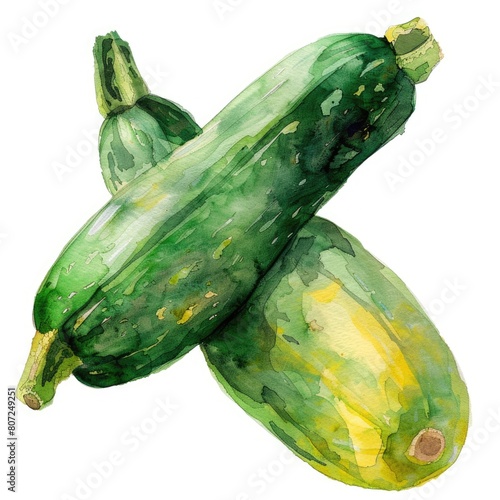 Healthy Green Squash Watercolor Illustration for Cookery and Nourishment
