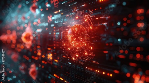 Futuristic illustration of a virus infecting a computer system