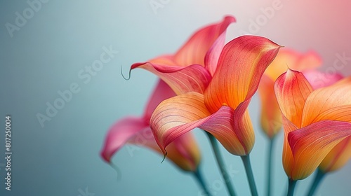   A blurry image of pink and blue flowers against an orange and pink background