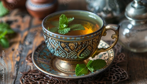 Tea from Morocco with fresh mint photo