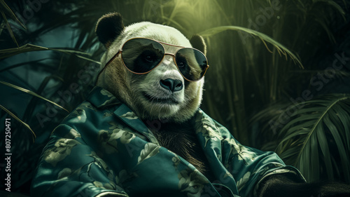 Picture a fashionable panda in a tailored trench coat, accessorized