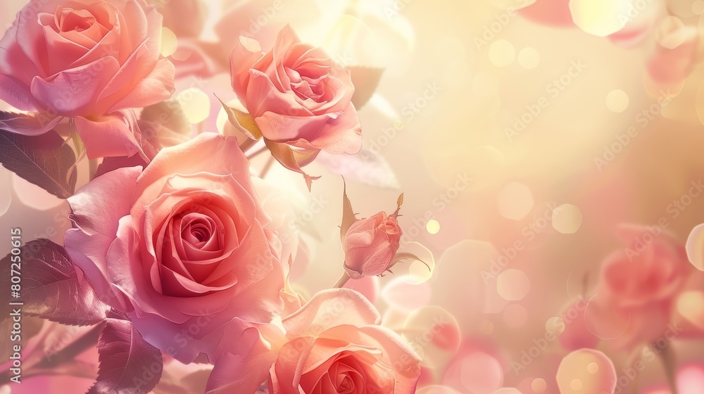 Fototapeta premium Romantic Flower Collection with Roses and Leaves Generative AI