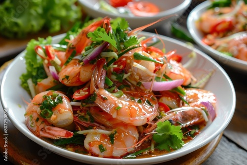 Thai spicy seafood salad with shrimp Thai Yum Woon Sen Yum Talay