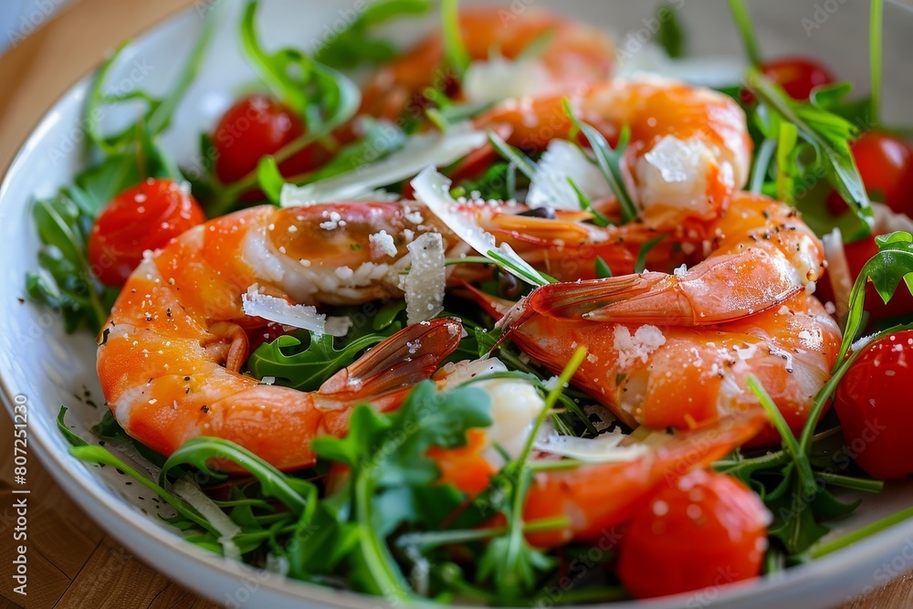Tiger prawns arugula Parmesan cherry tomatoes Tiger prawns arugula Parmesan cherry tomatoes
