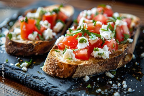 Toasted bread with goat cheese and tomato a Spanish tapa
