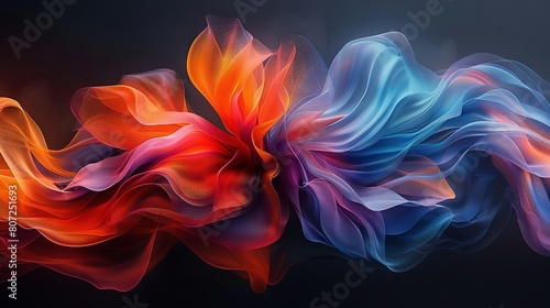  A close-up of a red, blue, and orange flower against a black background