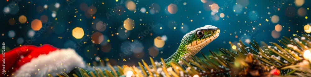 green snake with a sanclaus cap. green snake with a sanclaus cap.