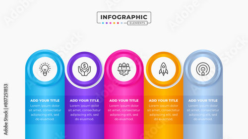 Vector business process label infographic design template with 5 steps 