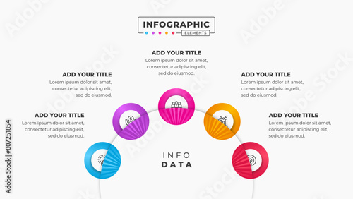Vector circular process presentation infographic design template with 5 steps