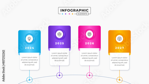 Vector business timeline label infographic design template with 4 steps