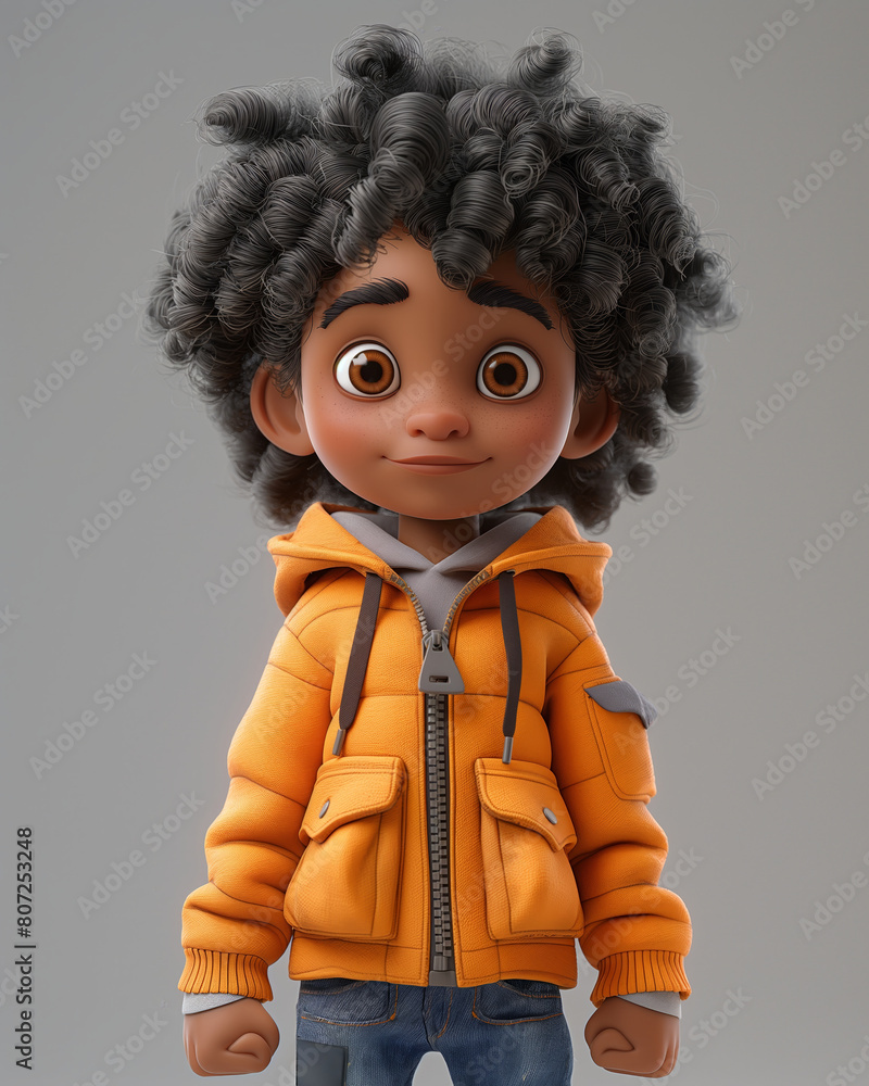 Cartoon, 3D, close-up of a boy in a yellow jacket. Cartoon, 3D, close-up of a boy in a yellow jacket.