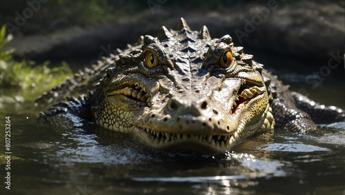 a close up of a crocodile s face