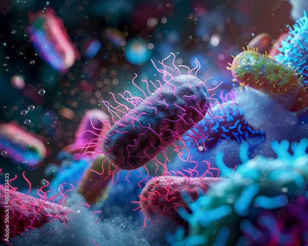 Close-up of a single-celled bacterium with a rod-shaped structure Close-up of a single-celled bacterium with a rod-shaped structure