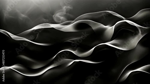 A long, wavy line of smoke is shown in black and white. The smoke appears to be coming from a fire, and it is moving in a fluid, almost ethereal way. Dark video background for text -02 photo