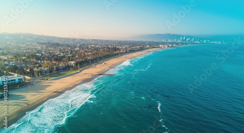 Captivating Beach Aerial View Skyline  Water  and Coastal Landscape