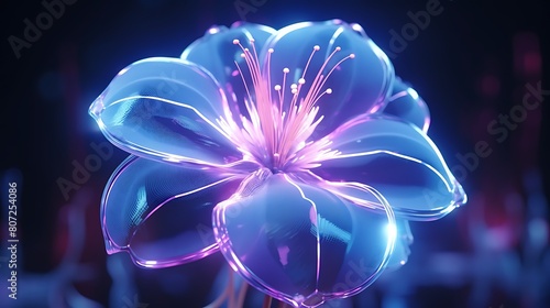 A futuristic neon flower delicately swaying in a virtual breeze