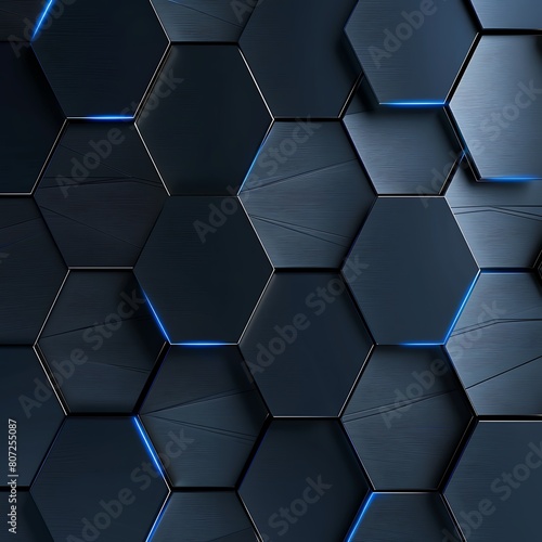 a luxurious background with abstract silver and blue lines on a dark gray-black hexagonal pattern  creating a modern and opulent