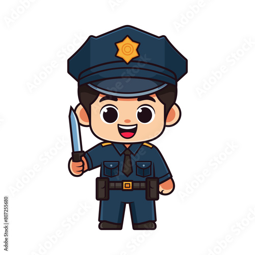 cute cartoon character police with knife
