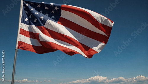 Generative Ai illustration banner of 4th July usa national holiday colorful national flag is fluttering up in the sky