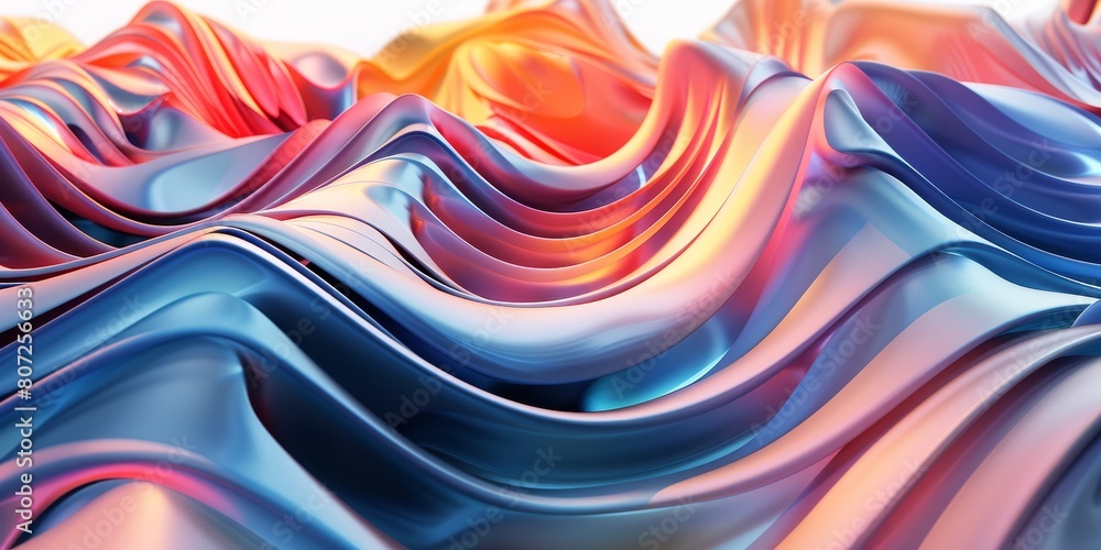 Fototapeta premium Vibrant 3D Abstract Waves, Colorful Fluid Design, Modern Art, Digital Illustration, Glossy Finish