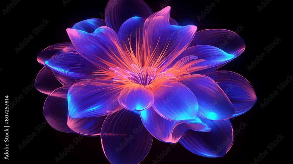 A hypnotic neon flower swaying gently in a simulated breeze, casting a pulsating, electric aura A hypnotic neon flower swaying gently in a simulated breeze, casting a pulsating, electric aura