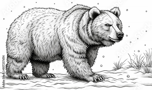 Black and white illustration for coloring animals, bear.