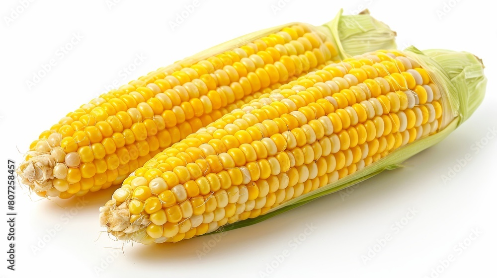 Two fresh corns isolated on white background. Two fresh corns isolated on white background.