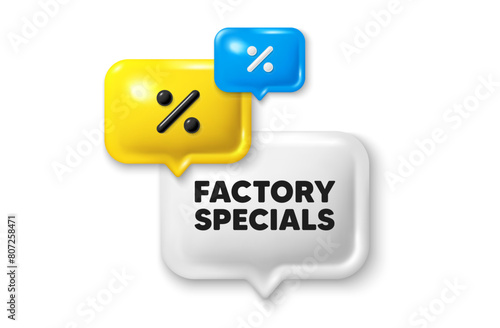 Discount speech bubble offer 3d icon. Factory specials tag. Sale offer price sign. Advertising discounts symbol. Factory specials discount offer. Speech bubble sale banner. Discount balloon. Vector