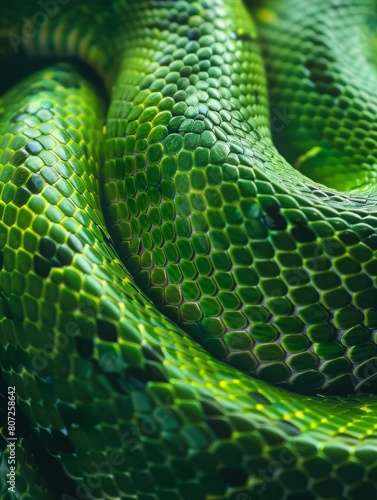 photo background green snake skin close up.