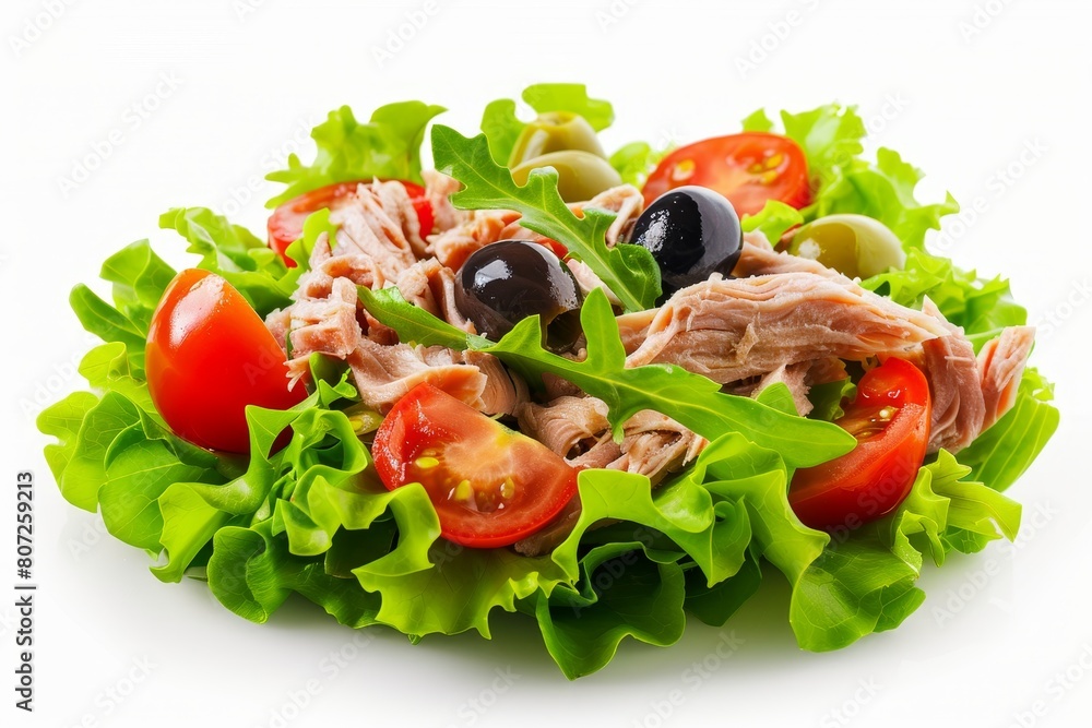 Tuna salad with veggies on white background Tuna salad with veggies on white background