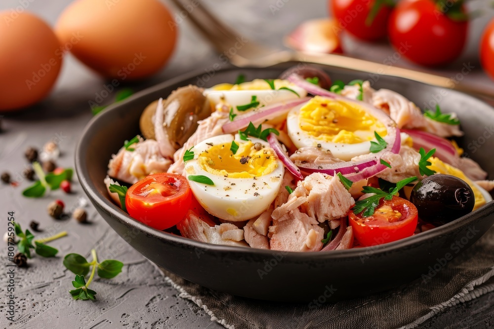Tuna salad with tomatoes olives eggs onion Tuna salad with tomatoes olives eggs onion