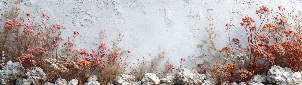 panoramic view of wildflowers near the wall panoramic view of wildflowers near the wall