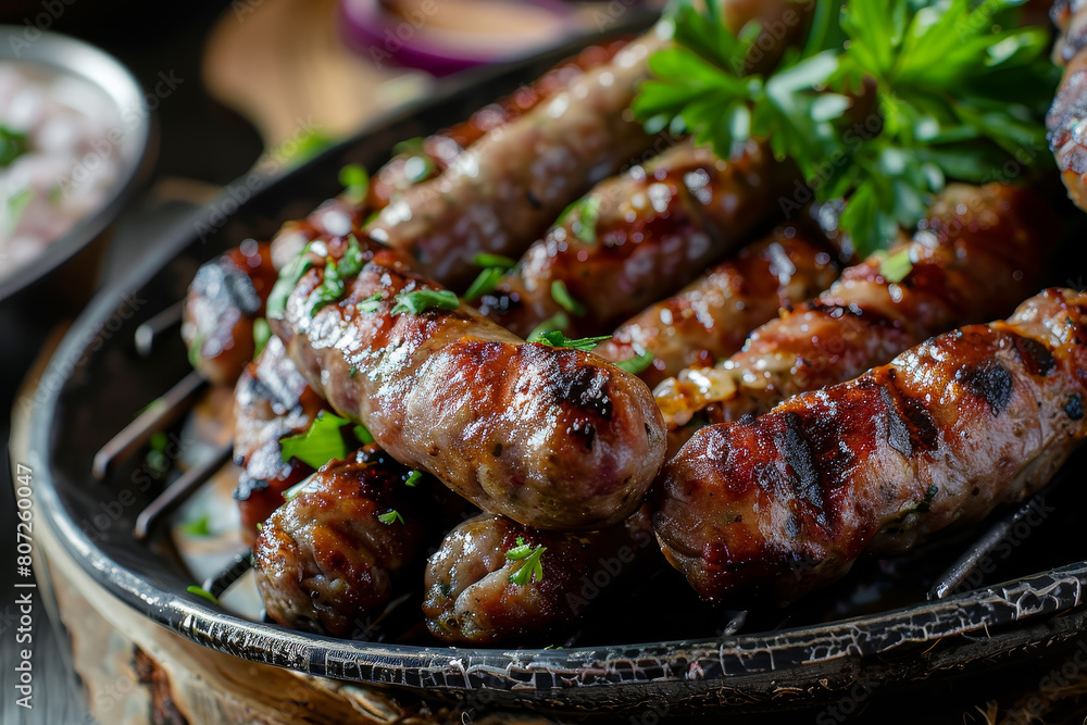 A plate of meat with parsley on top