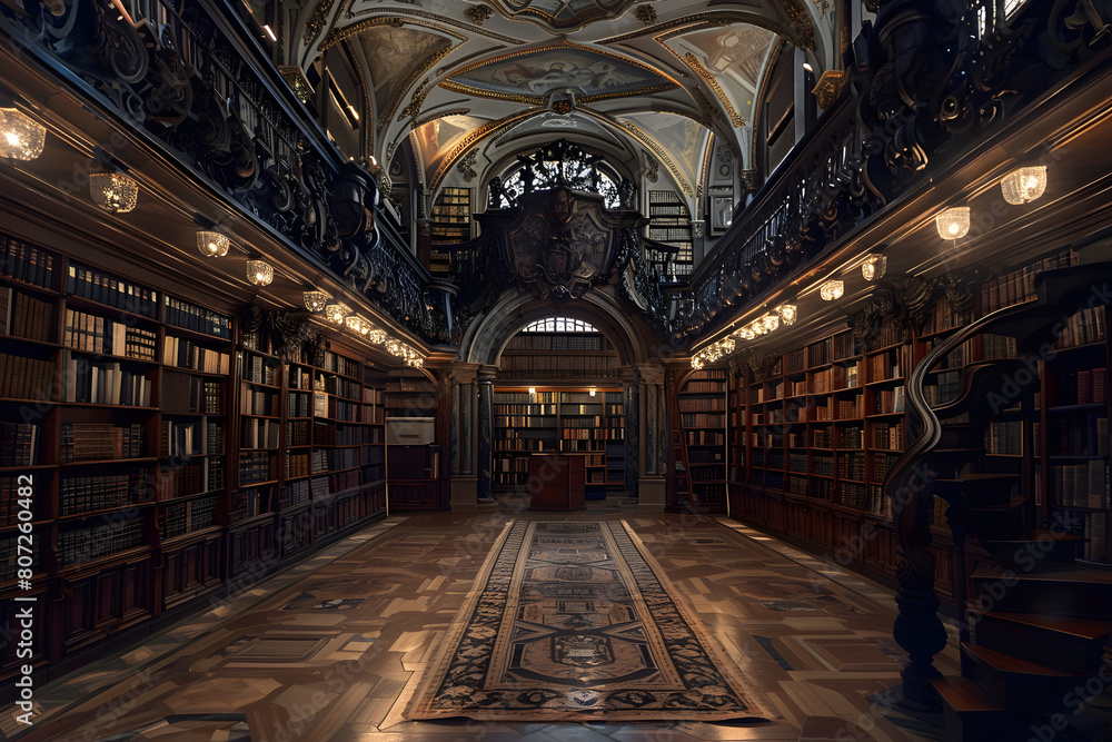 Obraz premium Bibliothek: Ein Raum des Wissens und der Bildung