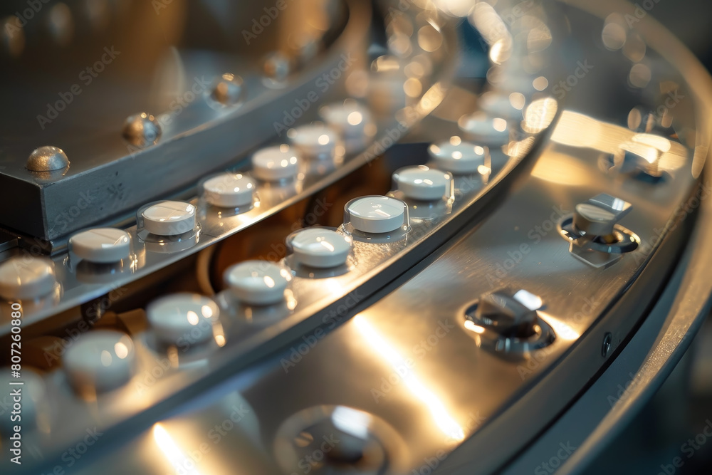 A machine is filled with white pills A machine is filled with white pills