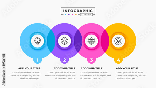Vector circle process label infographic design template with 4 steps