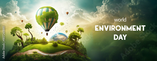 Only One Earth- World Environment day concept 3d design. Happy Environment day, 05 June. World map with Environment day text 3d background illustration. photo