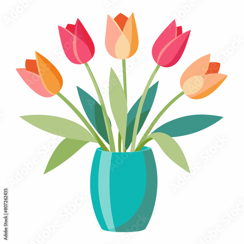 Tulips flower on the vase vector illustration on a white background  
