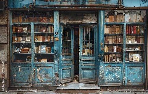 Zapomniana biblioteka - zakurzone książki za starymi drzwiami photo