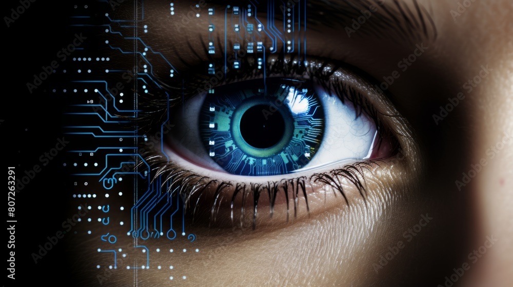 Closeup of person's eye scanned by iris recognition system