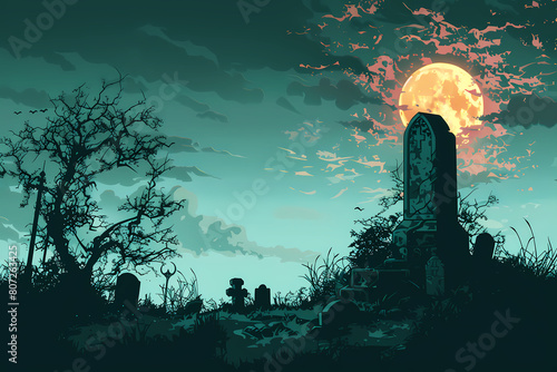 haunting tombstone illustration