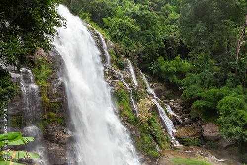 Wachirathan Waterfall. Beautiful landscape in Doi Inthanon National Park. North Thailand.