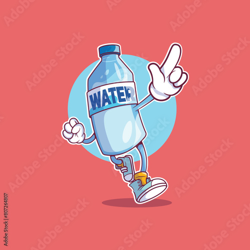 Water bottle character running vector illustration. Hydration, sports, brand design concept. (ID: 807264807)