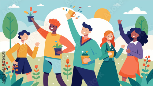 Participants leave feeling refreshed relaxed and proud of the work they have done to contribute to the gardens growth.. Vector illustration