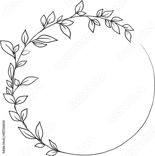 Round botanical frame. Circular wreath. Letter O with green branches. Floral font. Artistic alphabet with botanical motifs.