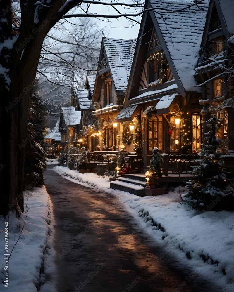 Winter in the village. Christmas and New Year holidays in Europe.